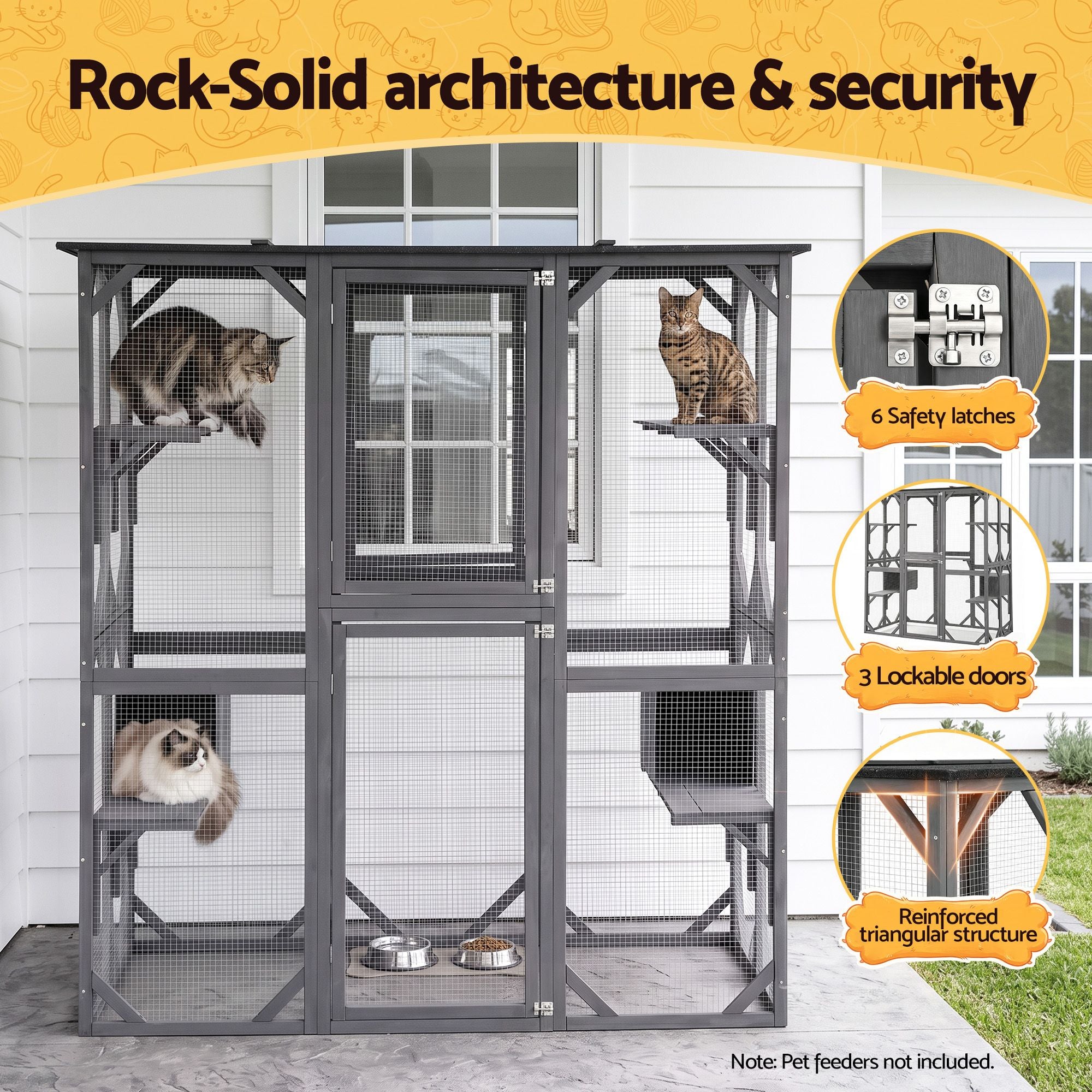 Cat House 181cm Outdoor Catio Enclosure Walk-In Large Rabbit Hutch Grey