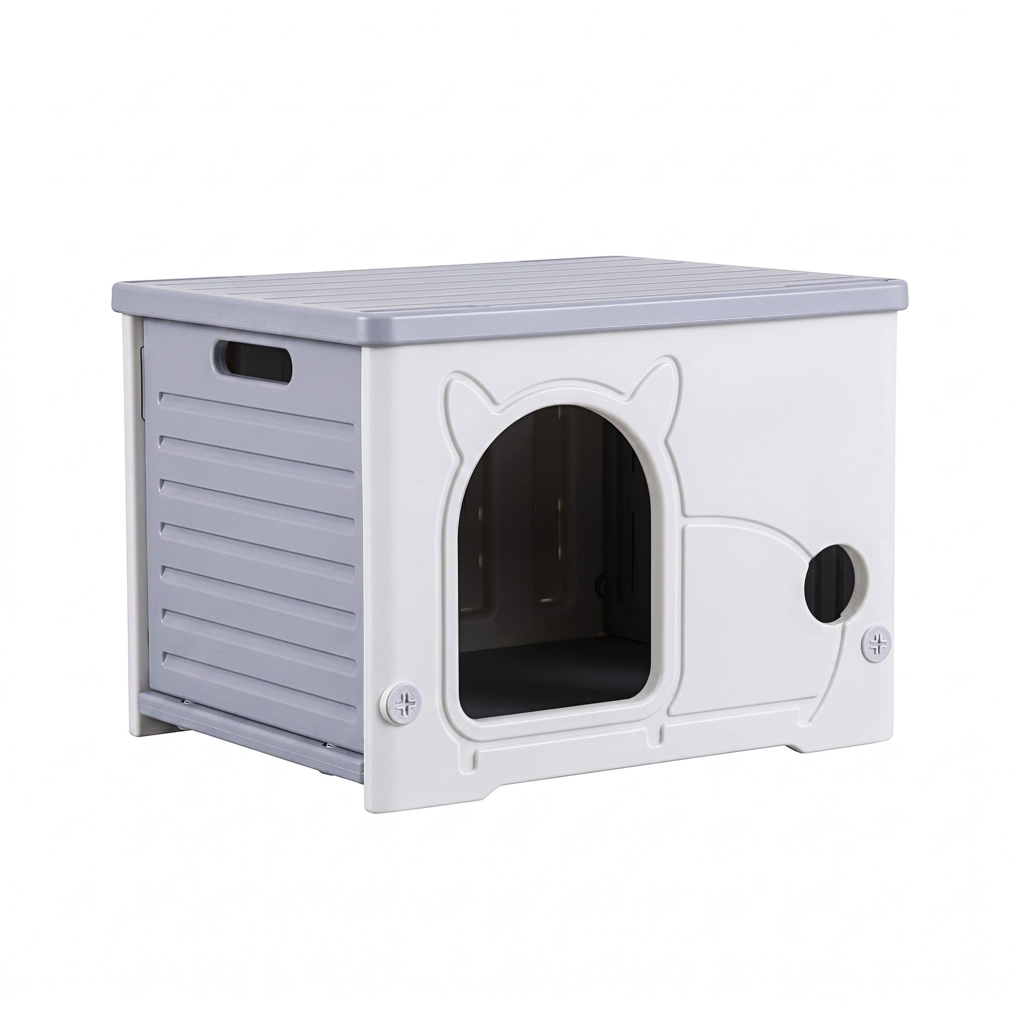 Cat House Enclosed Shelter Plastic Nest Stackable Bench Box Outdoor Indoor Grey