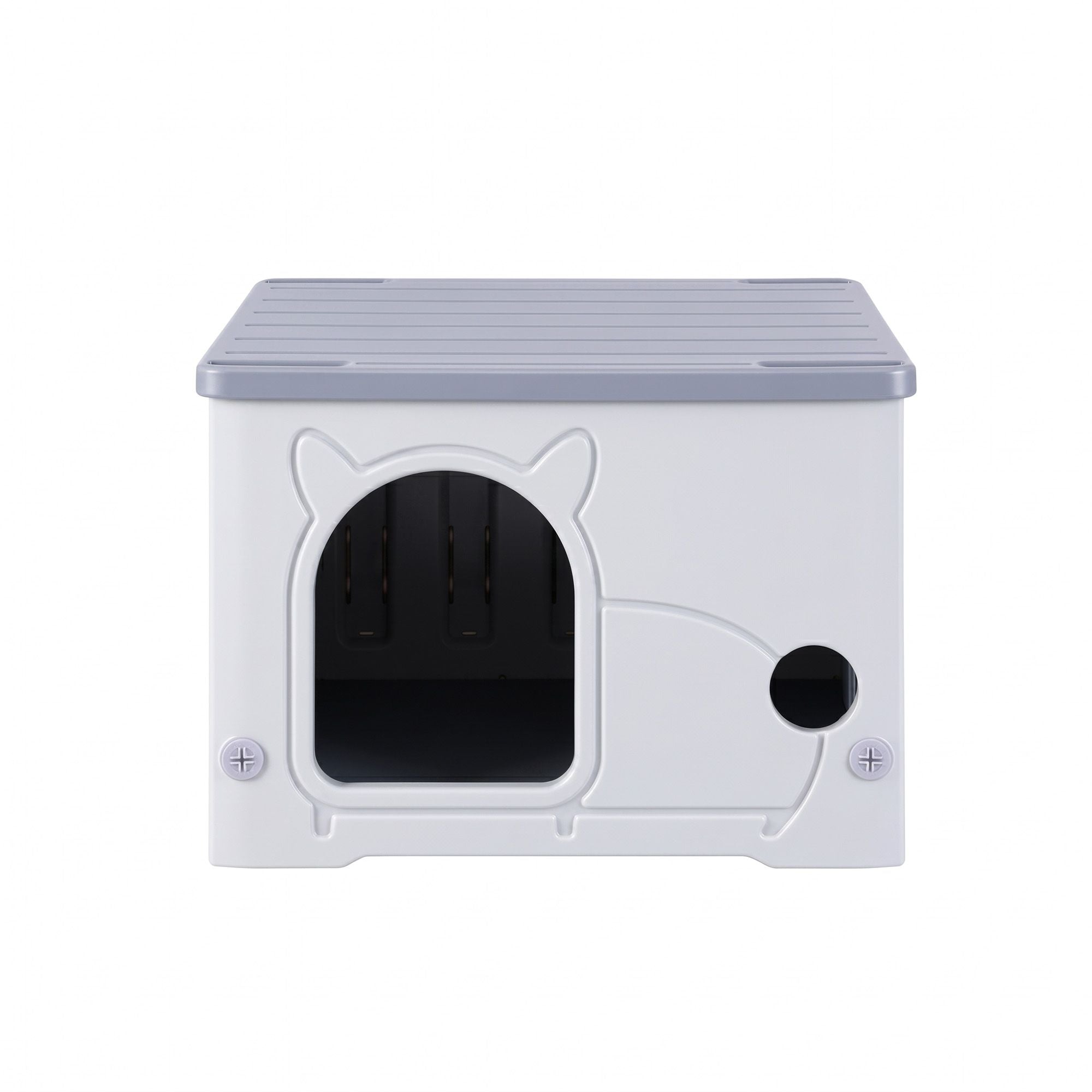 Cat House Enclosed Shelter Plastic Nest Stackable Bench Box Outdoor Indoor Grey
