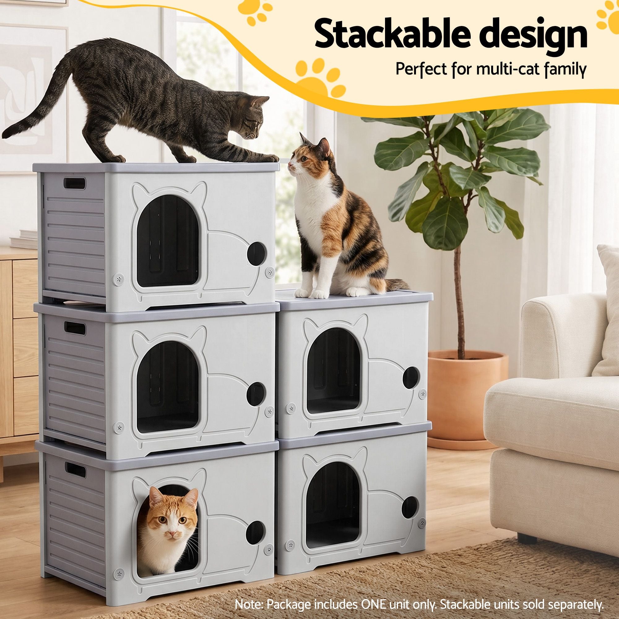 Cat House Enclosed Shelter Plastic Nest Stackable Bench Box Outdoor Indoor Grey