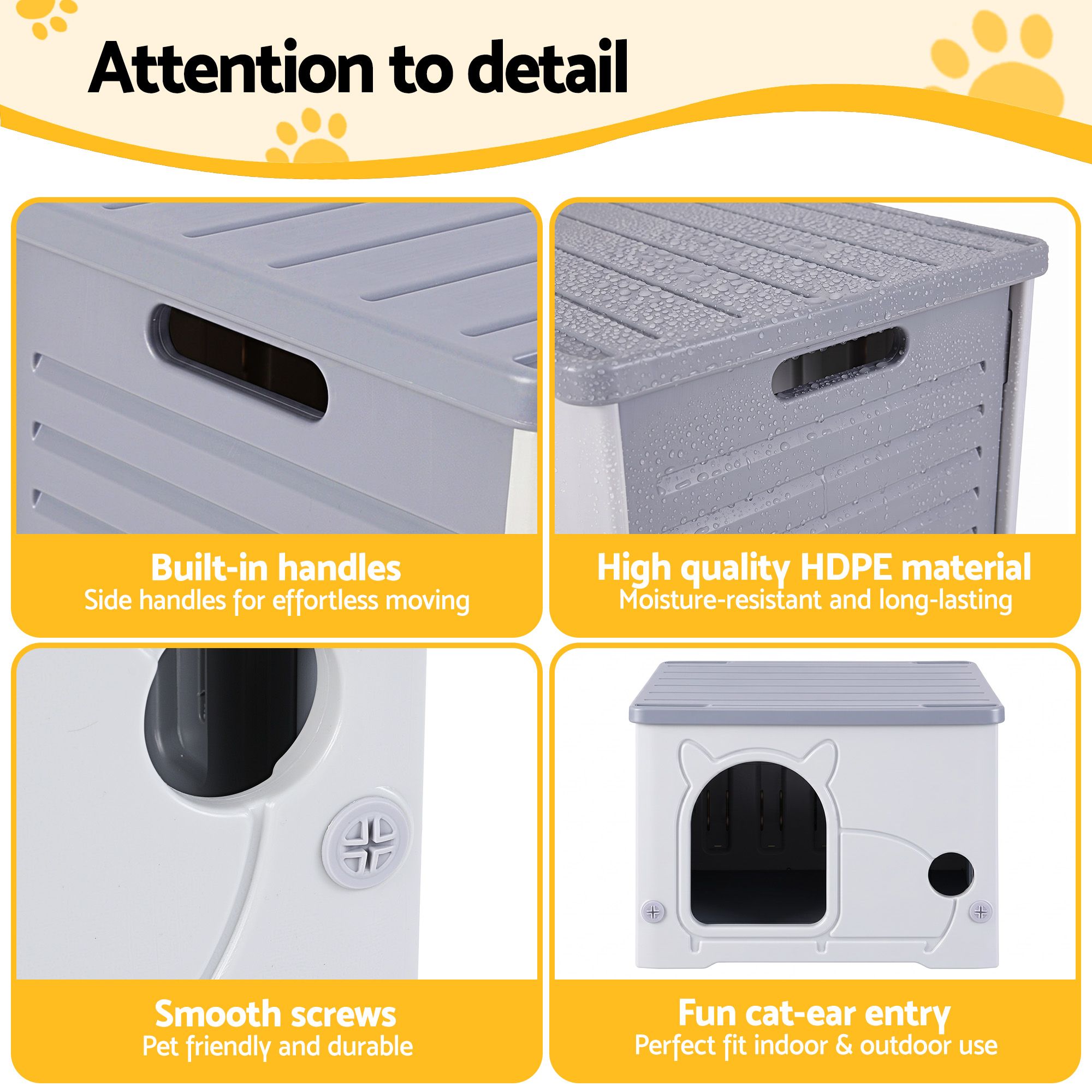 Cat House Enclosed Shelter Plastic Nest Stackable Bench Box Outdoor Indoor Grey