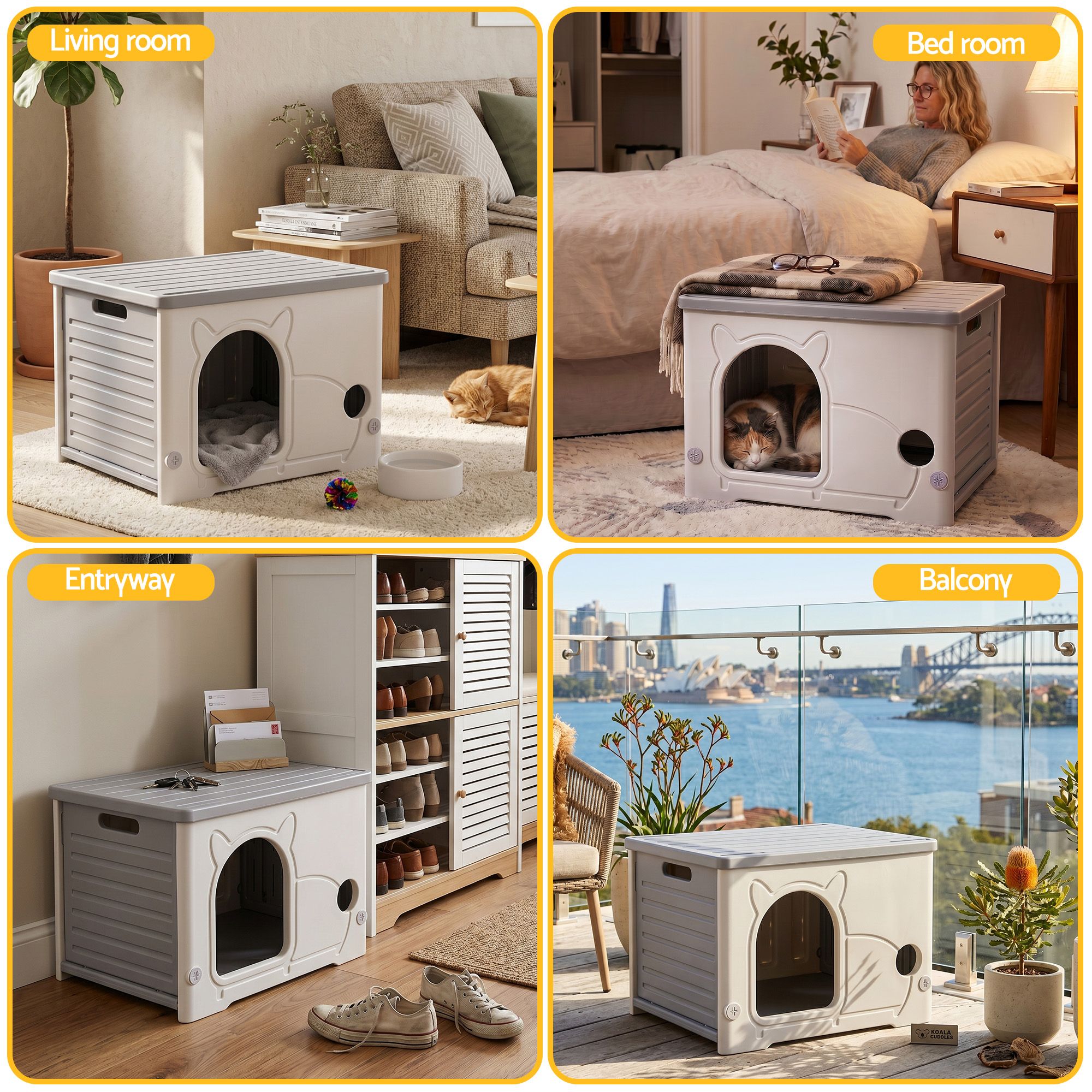 Cat House Enclosed Shelter Plastic Nest Stackable Bench Box Outdoor Indoor Grey
