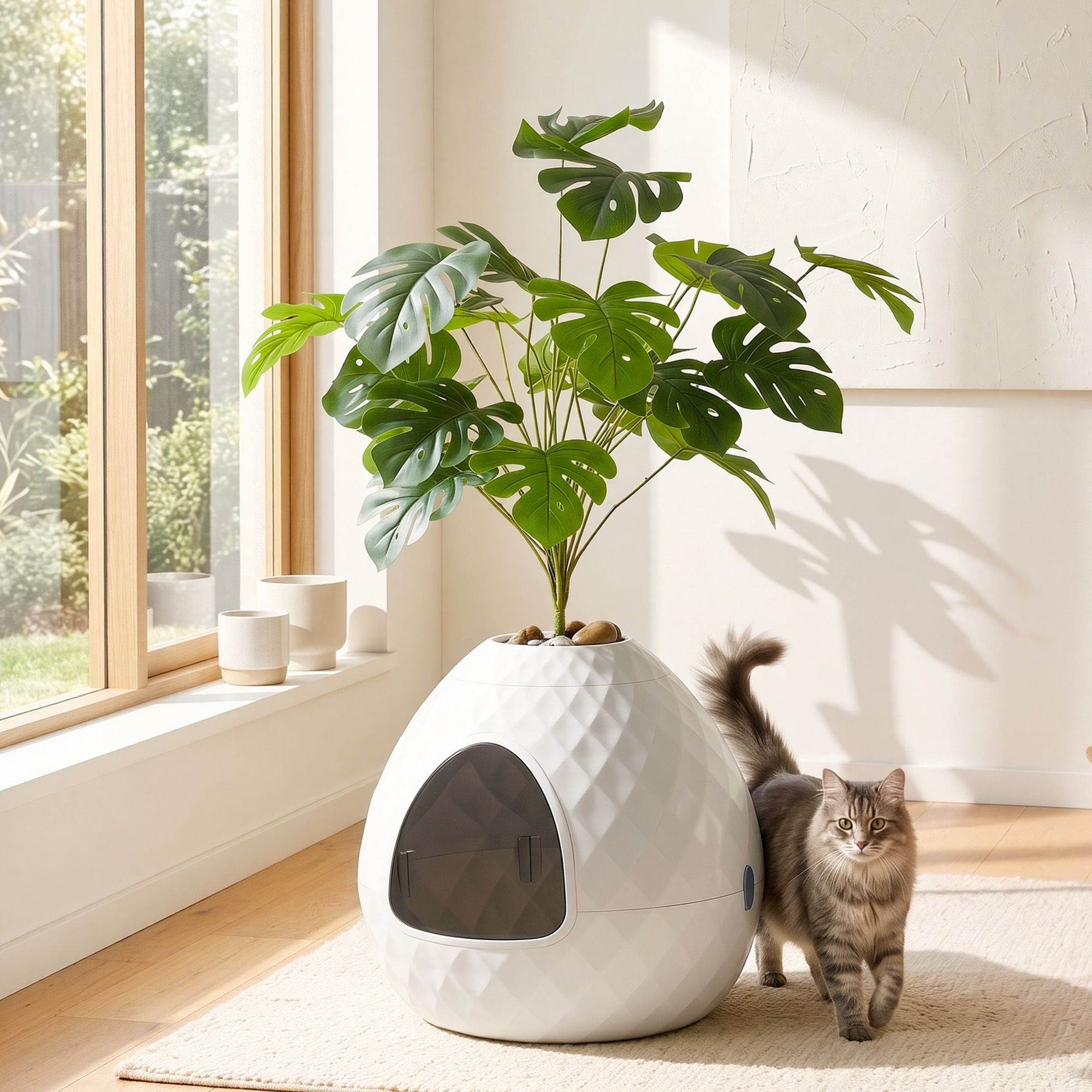 Cat Litter Box Hidden Litter Tray Enclosure Planter Furniture House White
