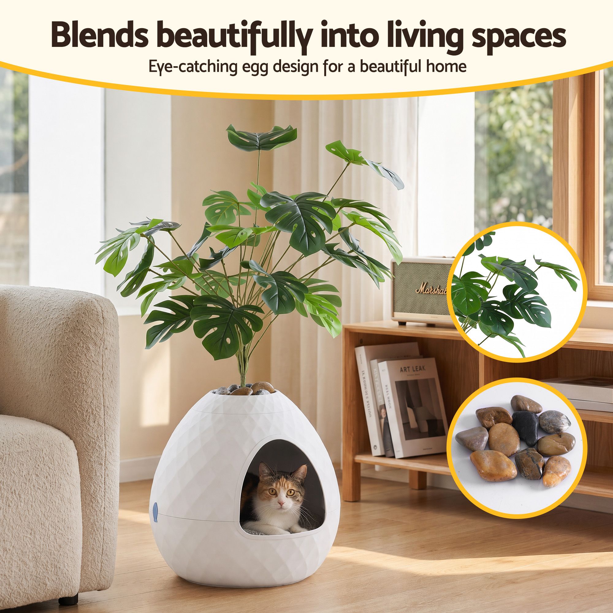 Cat Litter Box Hidden Litter Tray Enclosure Planter Furniture House White
