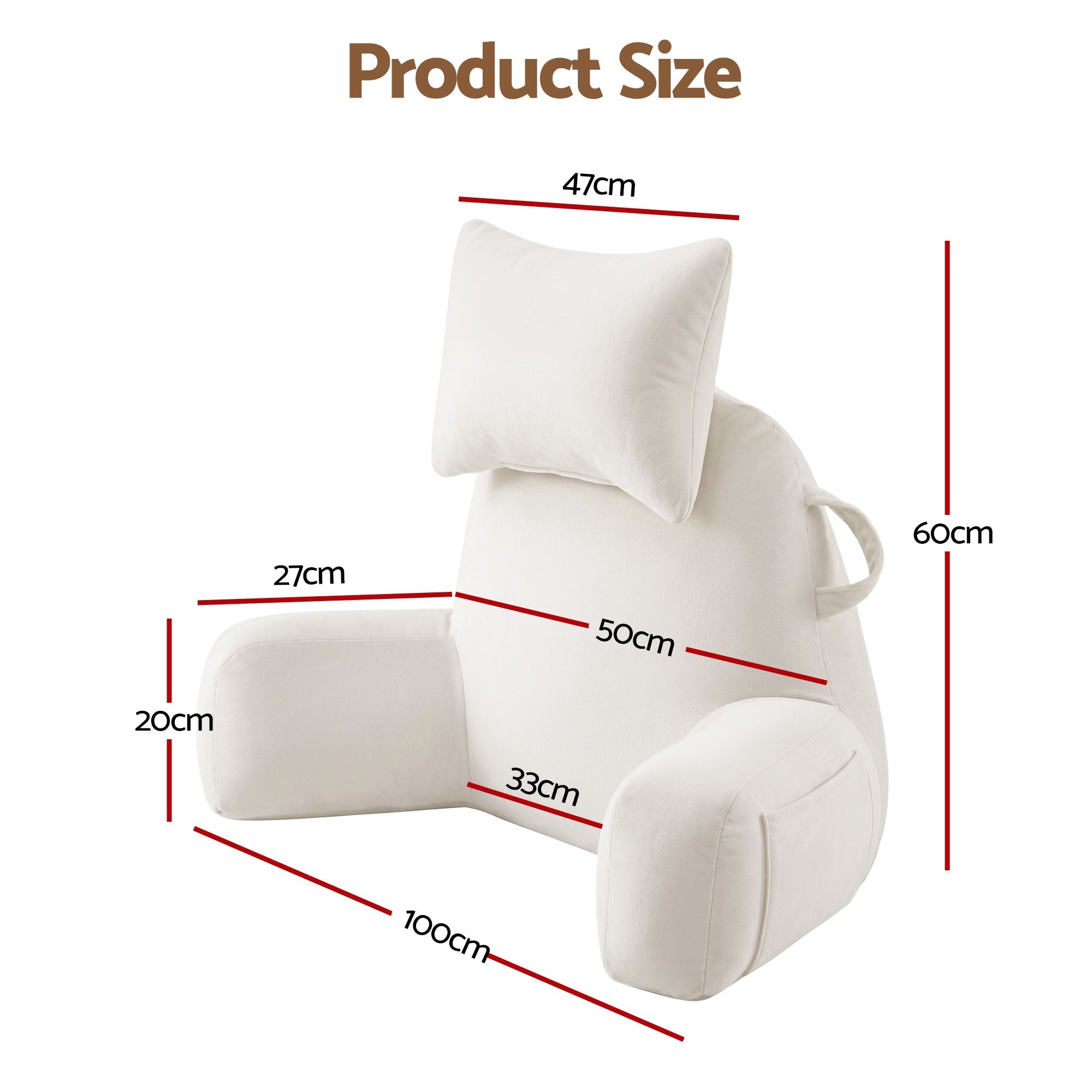 Reading Pillow with Detachable Neck Roll & Armrests Sit Up Pillow for Bed Back Support Pillow for Watching TV & Gaming Beige