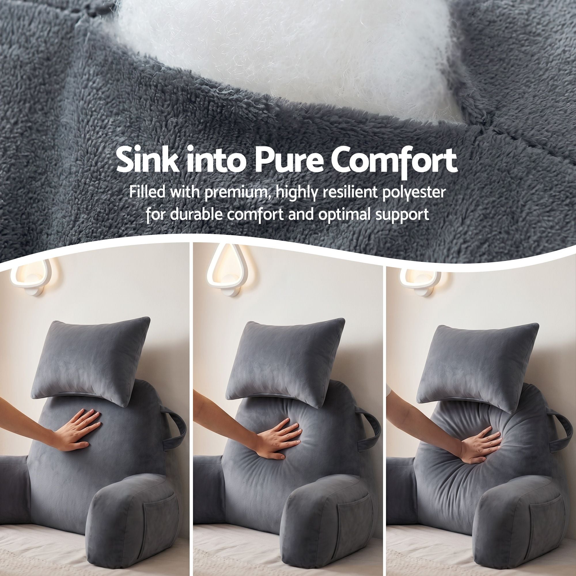 Reading Pillow with Detachable Neck Roll & Armrests Sit Up Pillow for Bed Back Support Pillow for Watching TV & Gaming