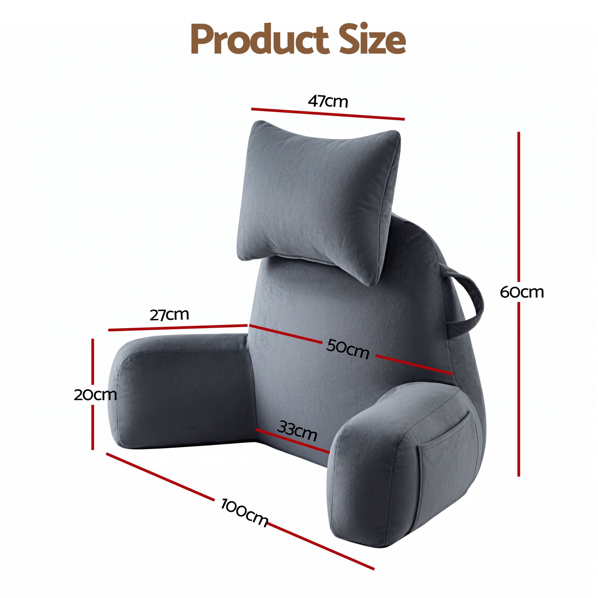 Reading Pillow with Detachable Neck Roll & Armrests Sit Up Pillow for Bed Back Support Pillow for Watching TV & Gaming