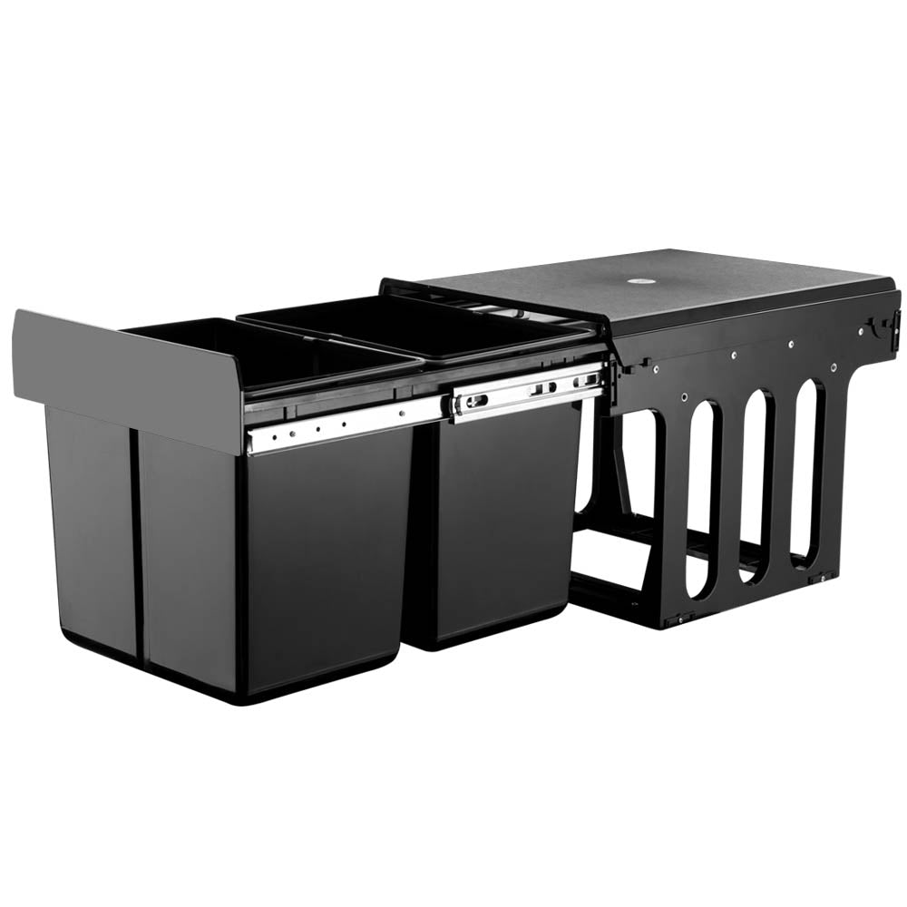 Pull Out Bin Kitchen Double Basket 2X15L Black