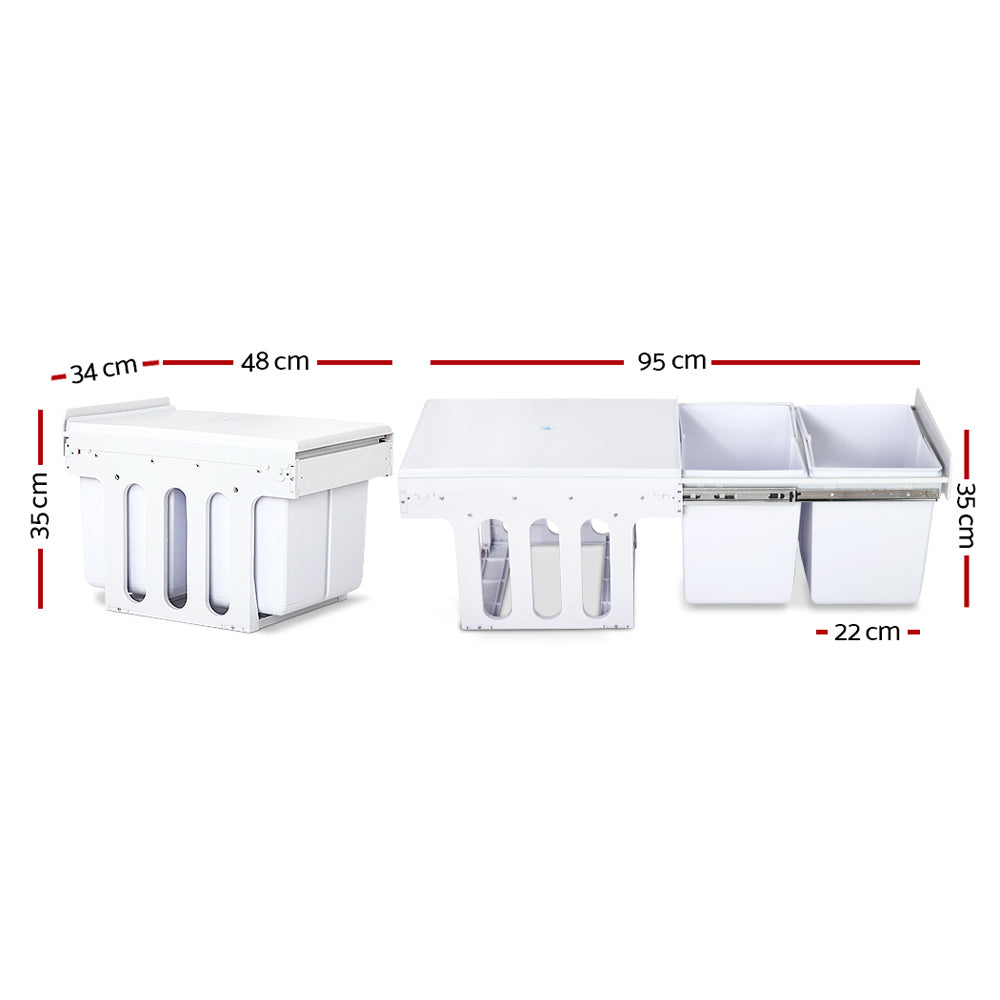 Pull Out Bin Kitchen Double Basket 2X15L White