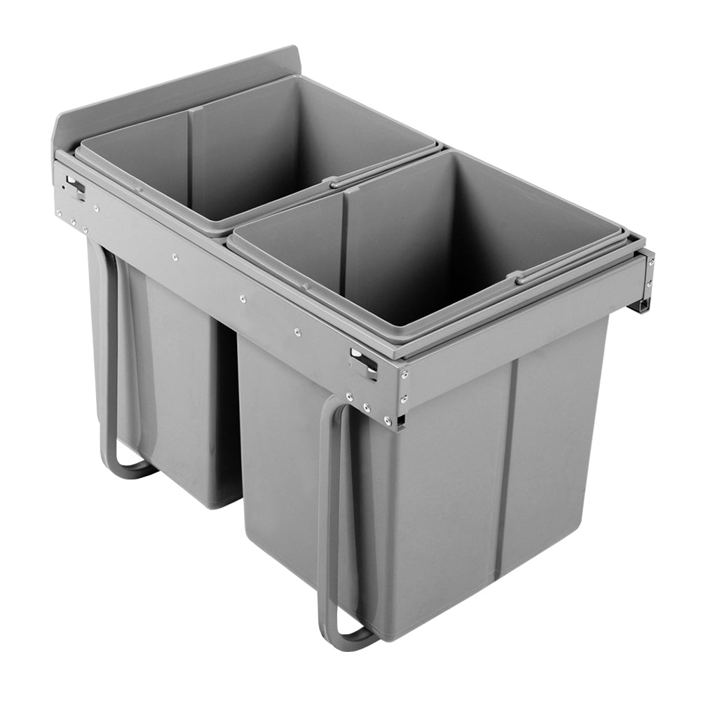 Pull Out Bin Kitchen Double Basket 2X20L Grey