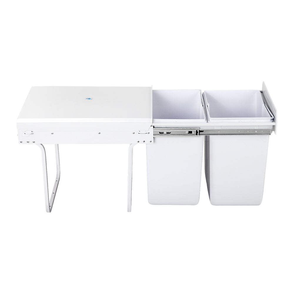 Pull Out Bin Kitchen Double Basket 2X20L White