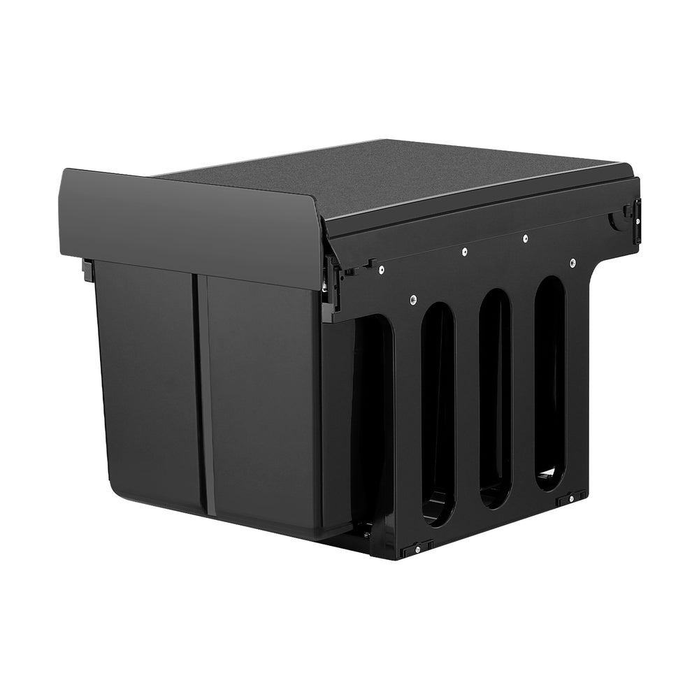 Pull Out Bin Kitchen Triple Slide Garbage Rubbish Bins Basket Blcak 31L