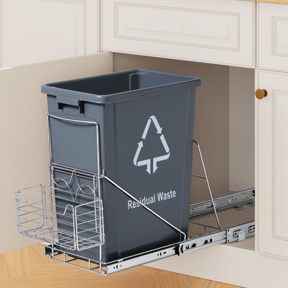 Pull Out Bin Kitchen Cabinet Slide Garbage Rubbish Bins Basket 40L Grey