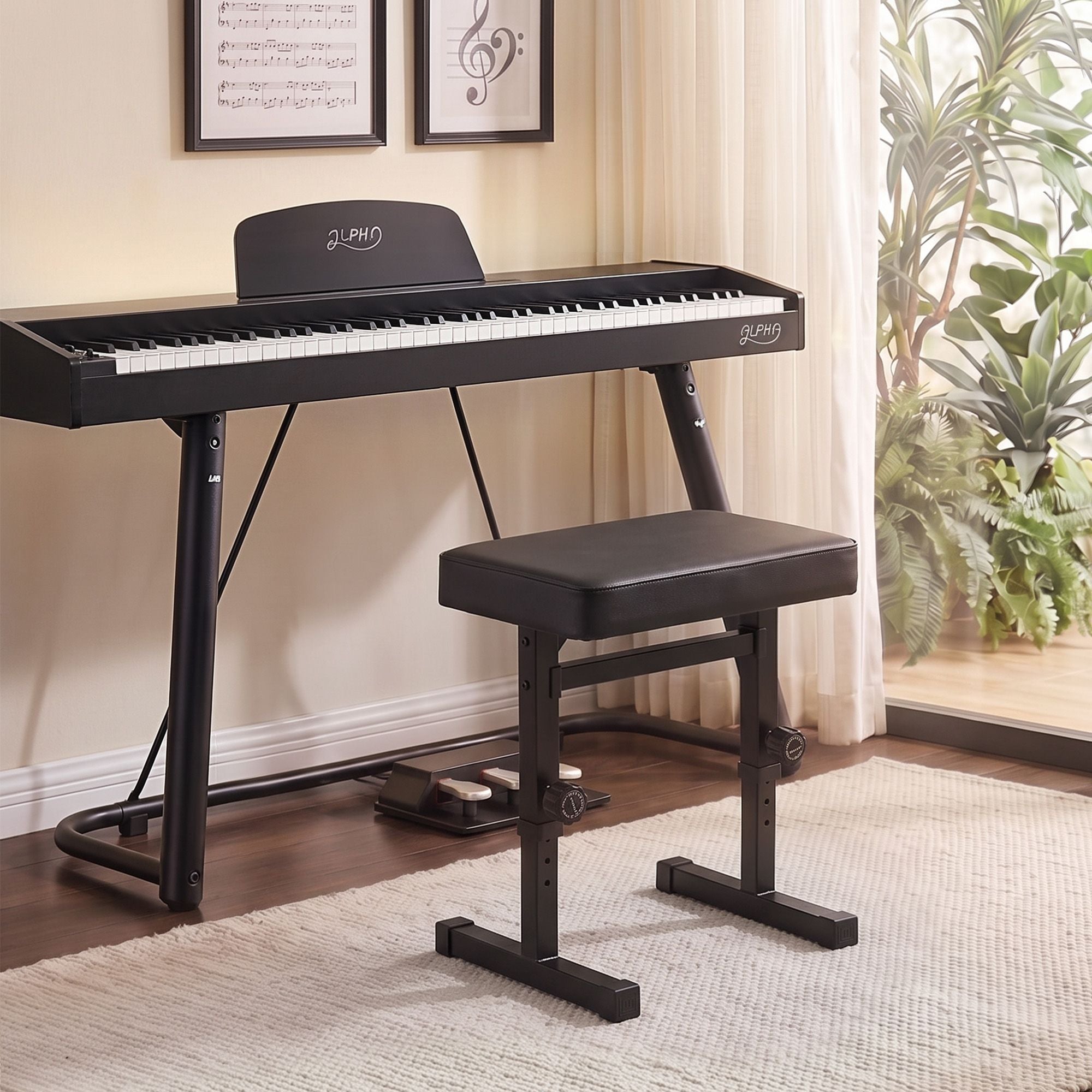Piano Bench Adjustable Seat Heavy Duty H-Shape Piano Stool Black