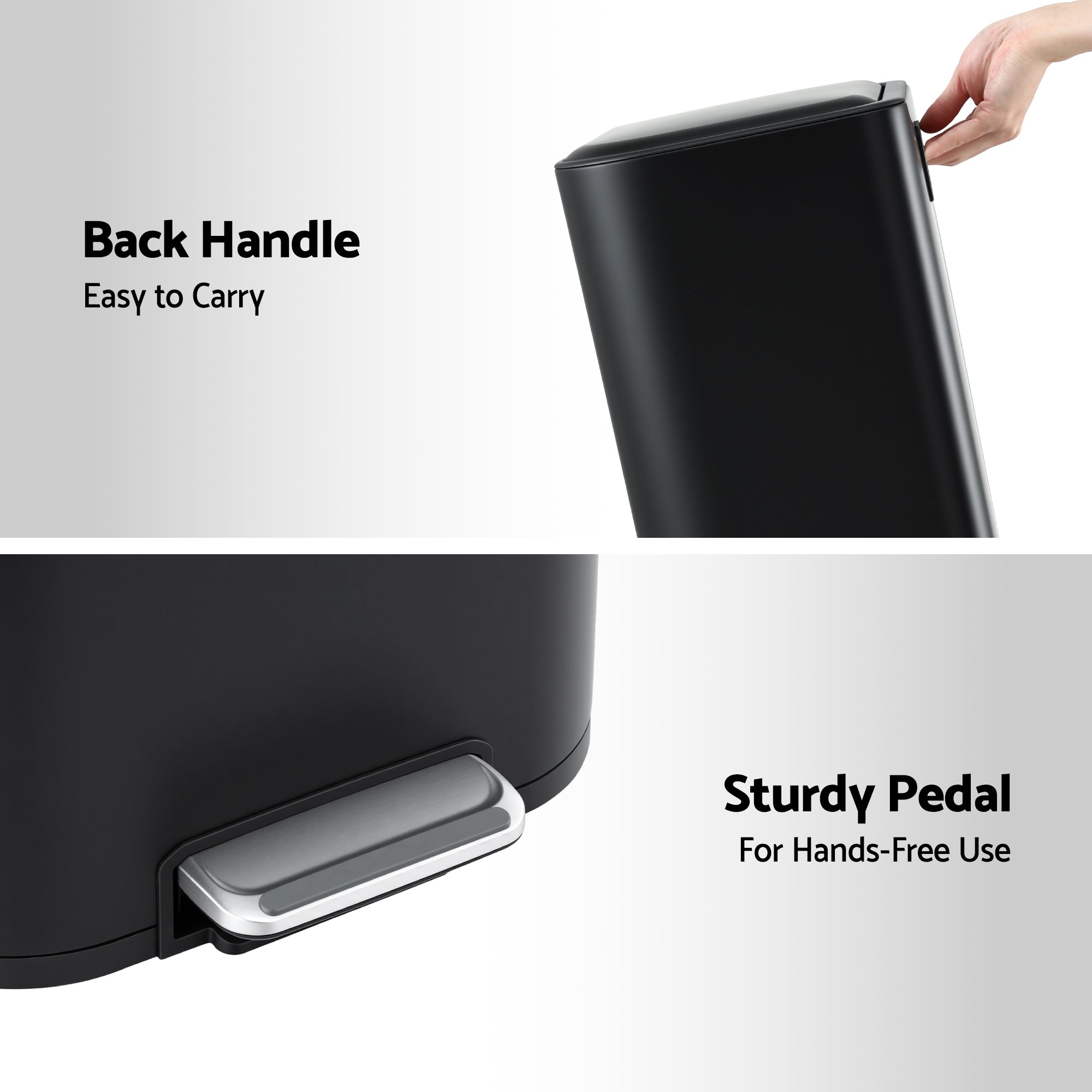 40L Kitchen Pedal Trash Can with Soft Close Lid, Removable Inner Bucket, Rectangular Steel Bin - Black