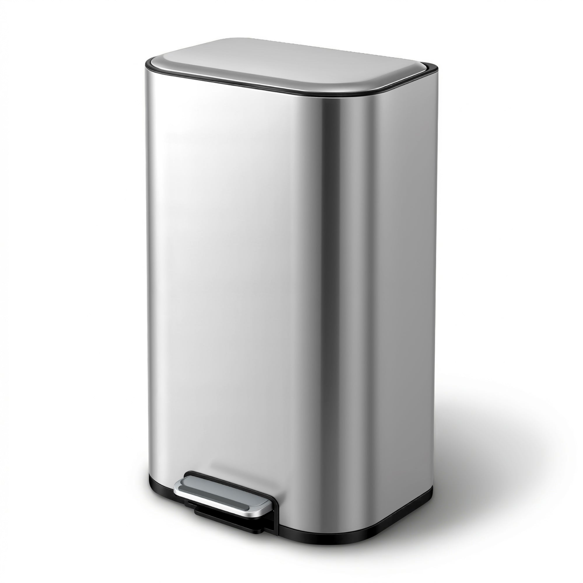 40L Kitchen Pedal Trash Can with Soft Close Lid, Removable Inner Bucket - Silver