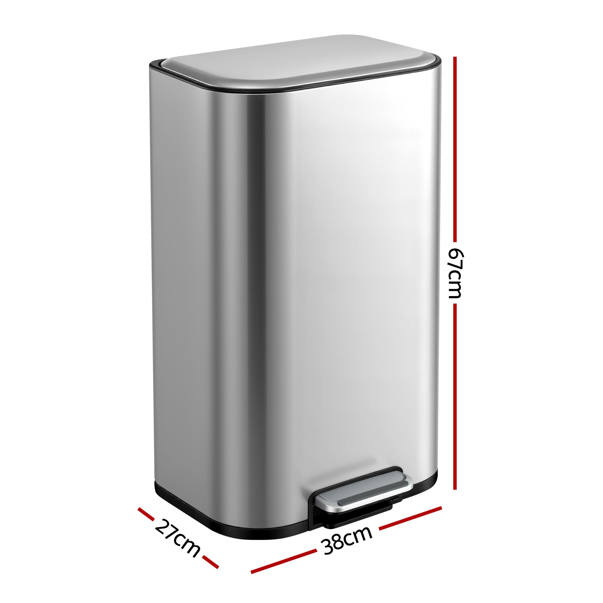 40L Kitchen Pedal Trash Can with Soft Close Lid, Removable Inner Bucket - Silver