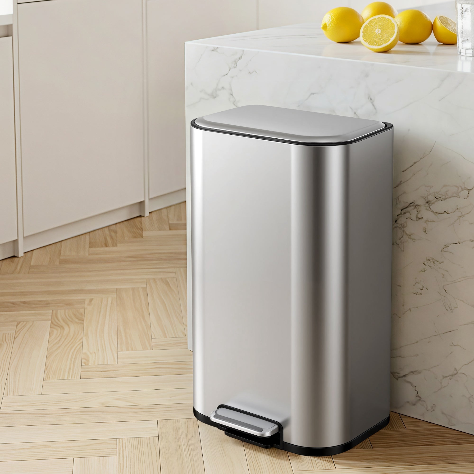 40L Kitchen Pedal Trash Can with Soft Close Lid, Removable Inner Bucket - Silver