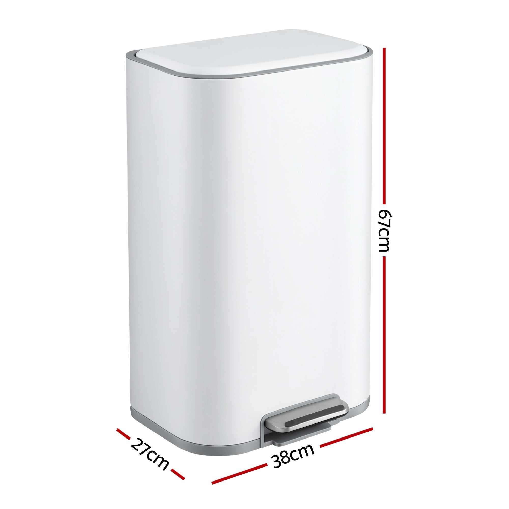 Kitchen Trash Can 40L Pedal Bin with Soft Close Lid and Removable Inner Bucket - White