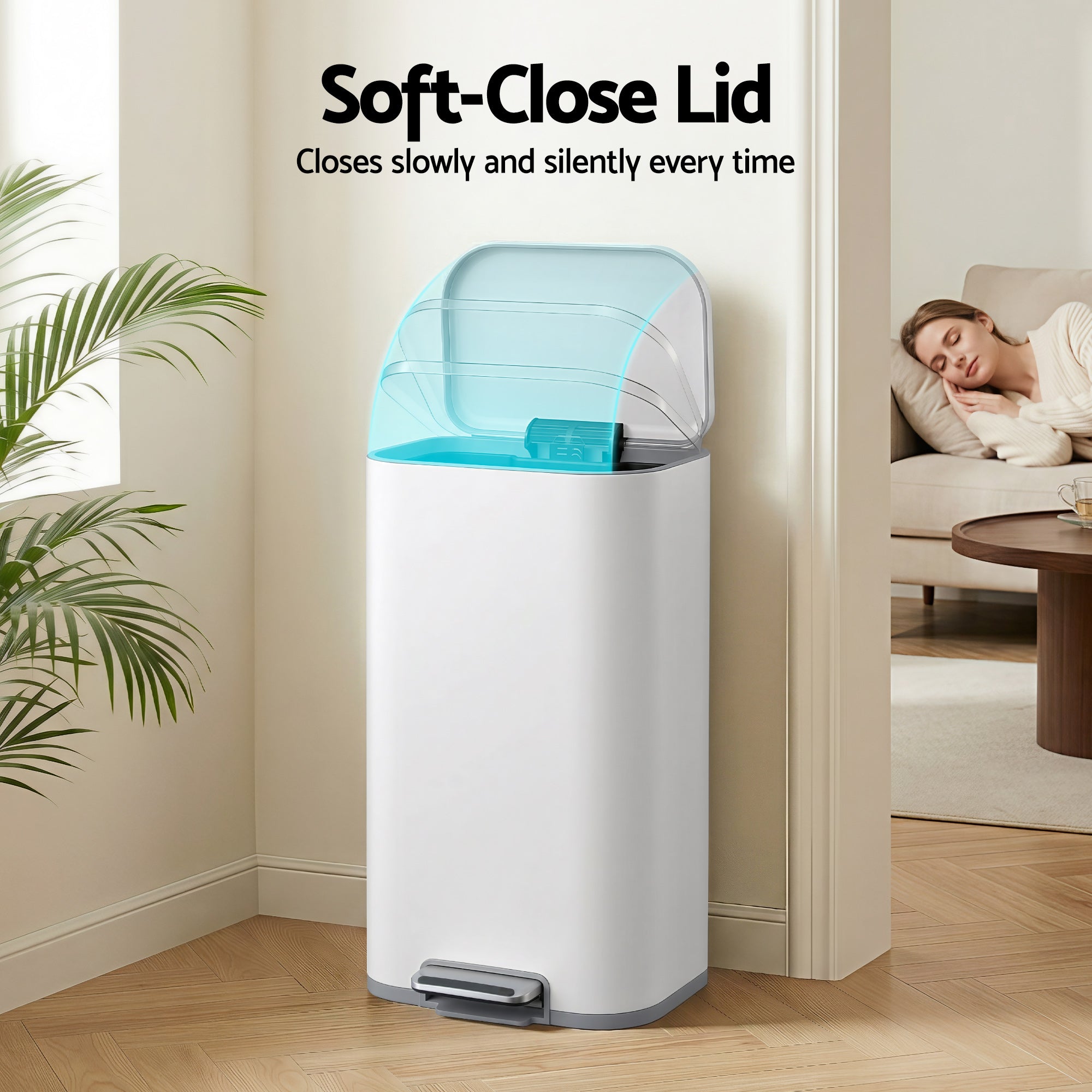 Kitchen Trash Can 40L Pedal Bin with Soft Close Lid and Removable Inner Bucket - White