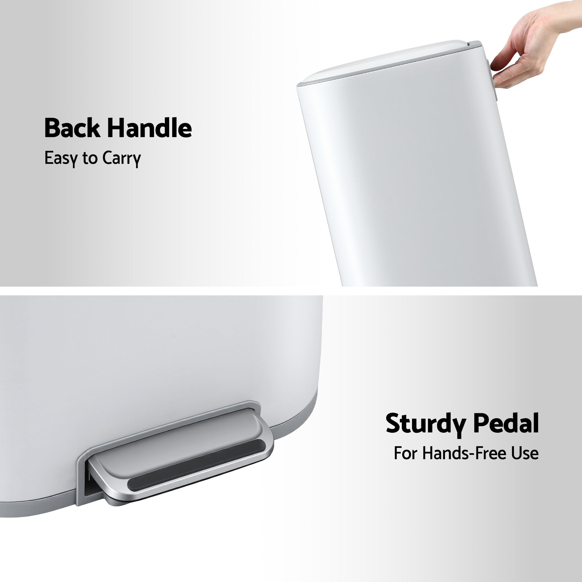 Kitchen Trash Can 40L Pedal Bin with Soft Close Lid and Removable Inner Bucket - White