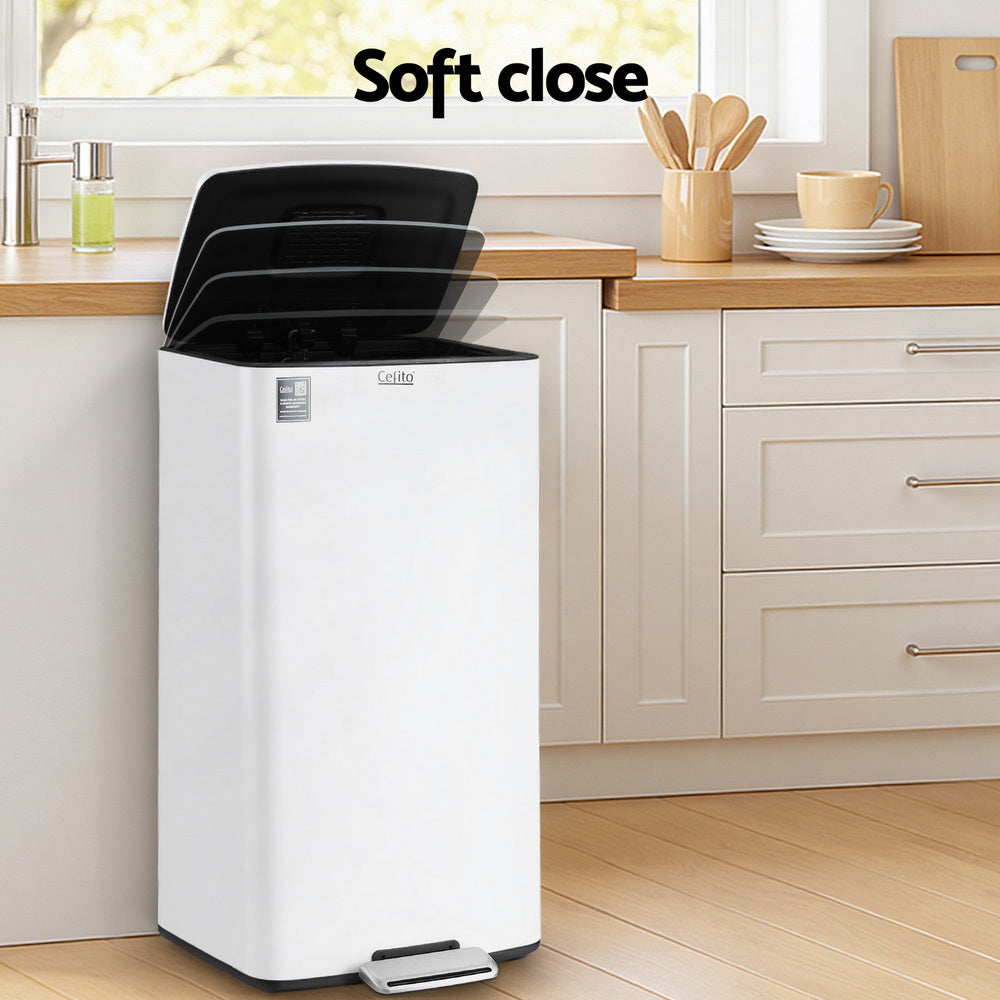 Pedal Bins Rubbish Bin Waste Recycle Dustbins Kitchen Trash Can 40L White