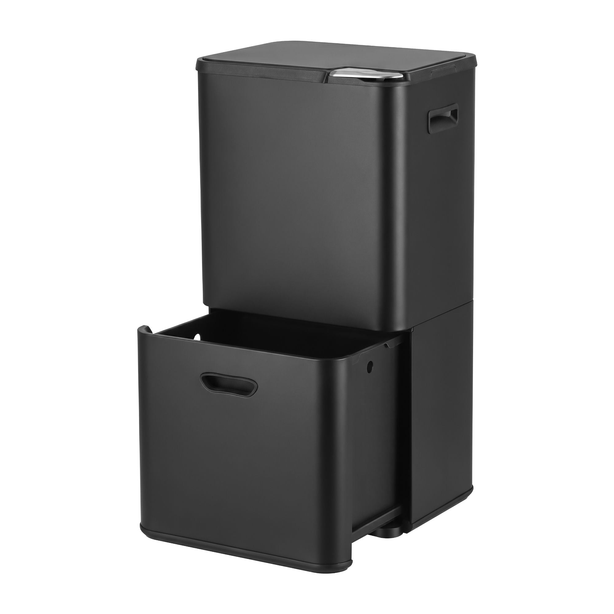 63L 3 Compartment Rubbish Bin with Split Door Carbon Steel - Black
