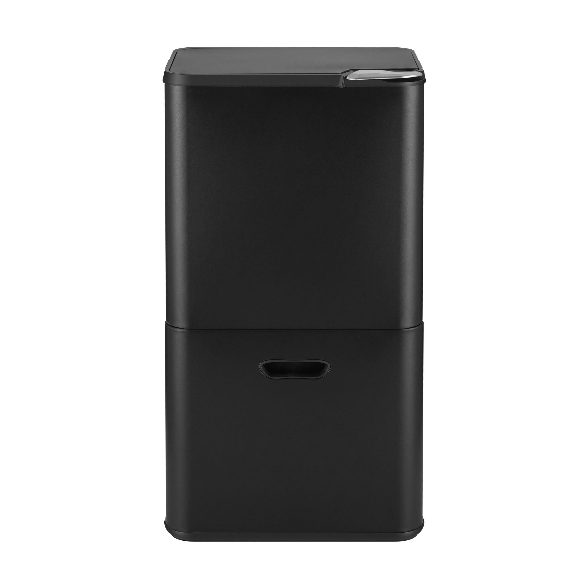 63L 3 Compartment Rubbish Bin with Split Door Carbon Steel - Black