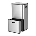 63L 3 Compartment Stainless Steel Rubbish Bin Split Door Trash Can - Silver