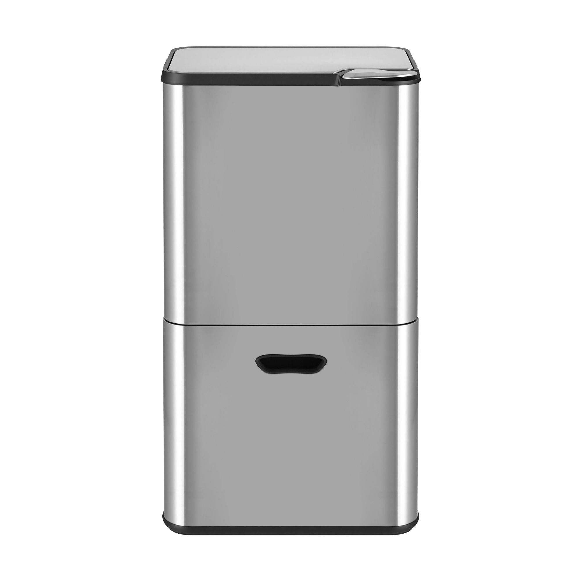63L 3 Compartment Stainless Steel Rubbish Bin Split Door Trash Can - Silver