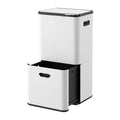 63L 3 Compartment Carbon Steel Rubbish Bin Split Door Trash Can - White