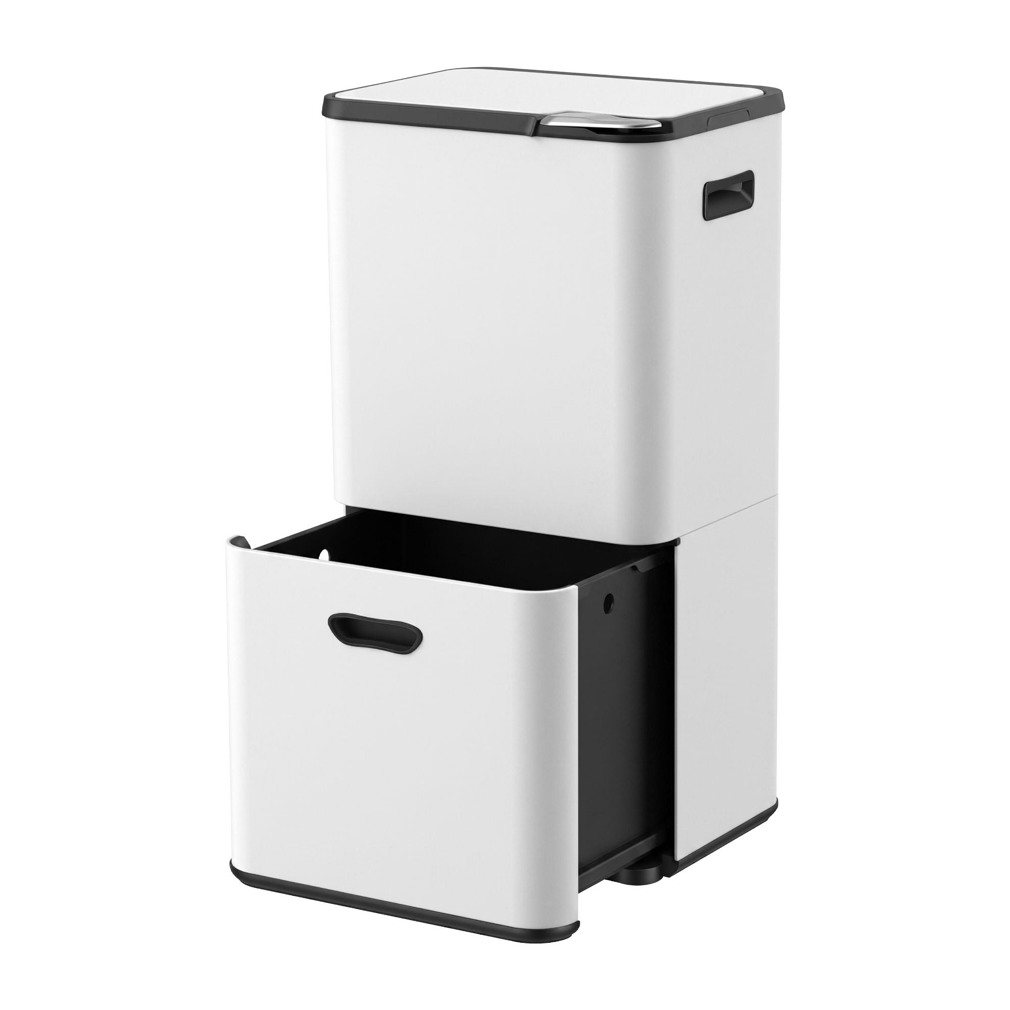 63L 3 Compartment Carbon Steel Rubbish Bin Split Door Trash Can - White