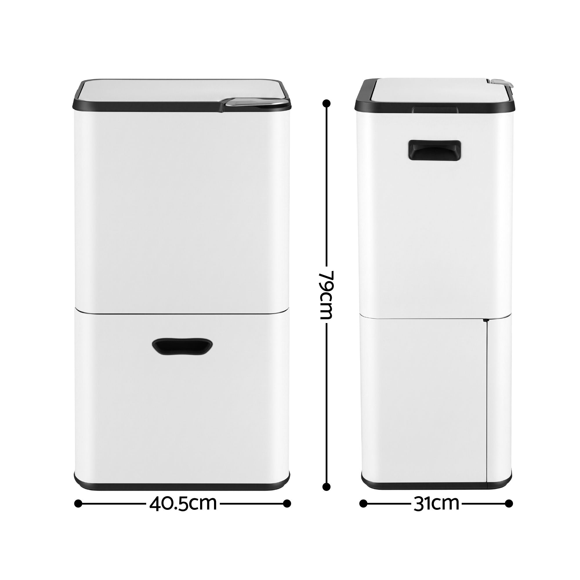 63L 3 Compartment Carbon Steel Rubbish Bin Split Door Trash Can - White