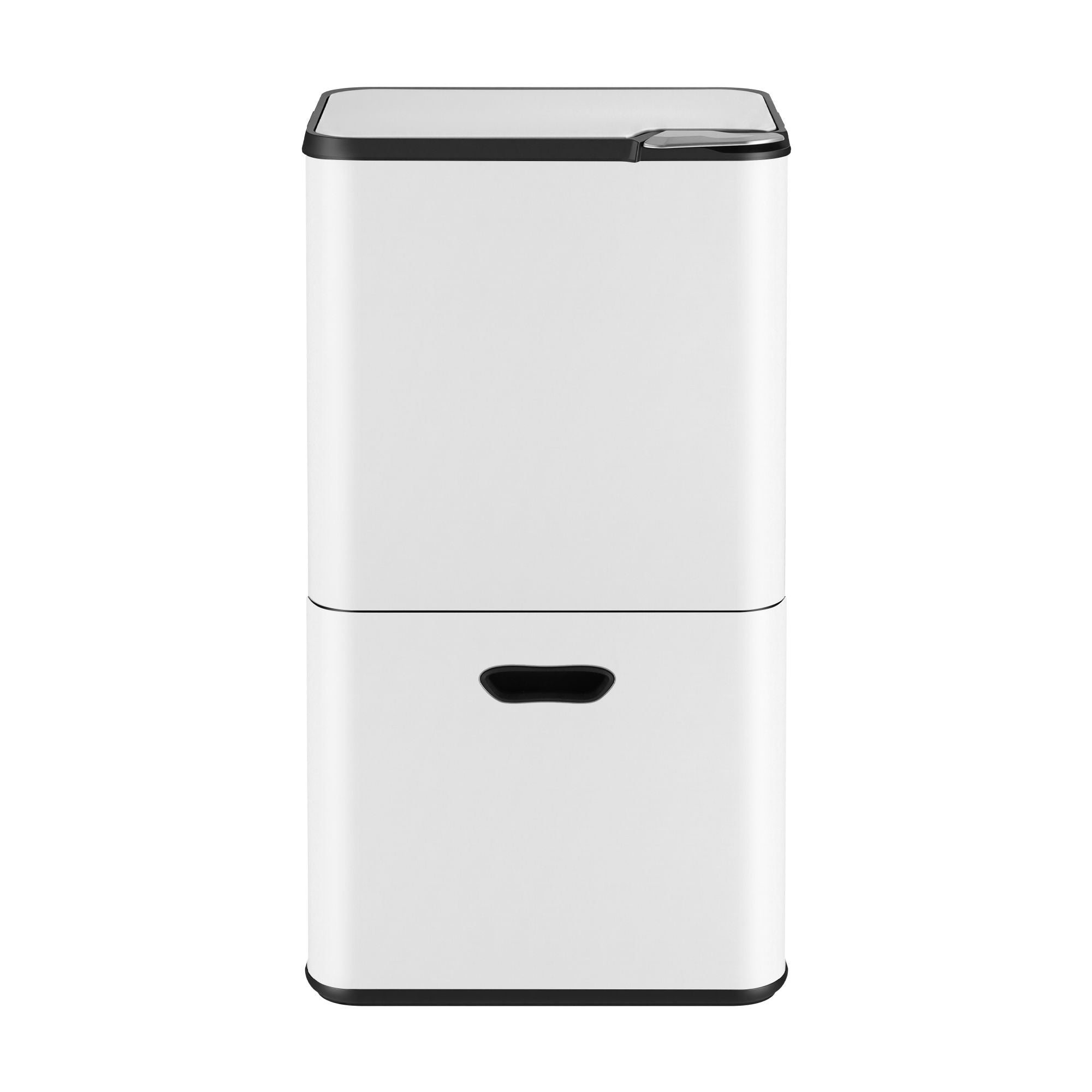 63L 3 Compartment Carbon Steel Rubbish Bin Split Door Trash Can - White
