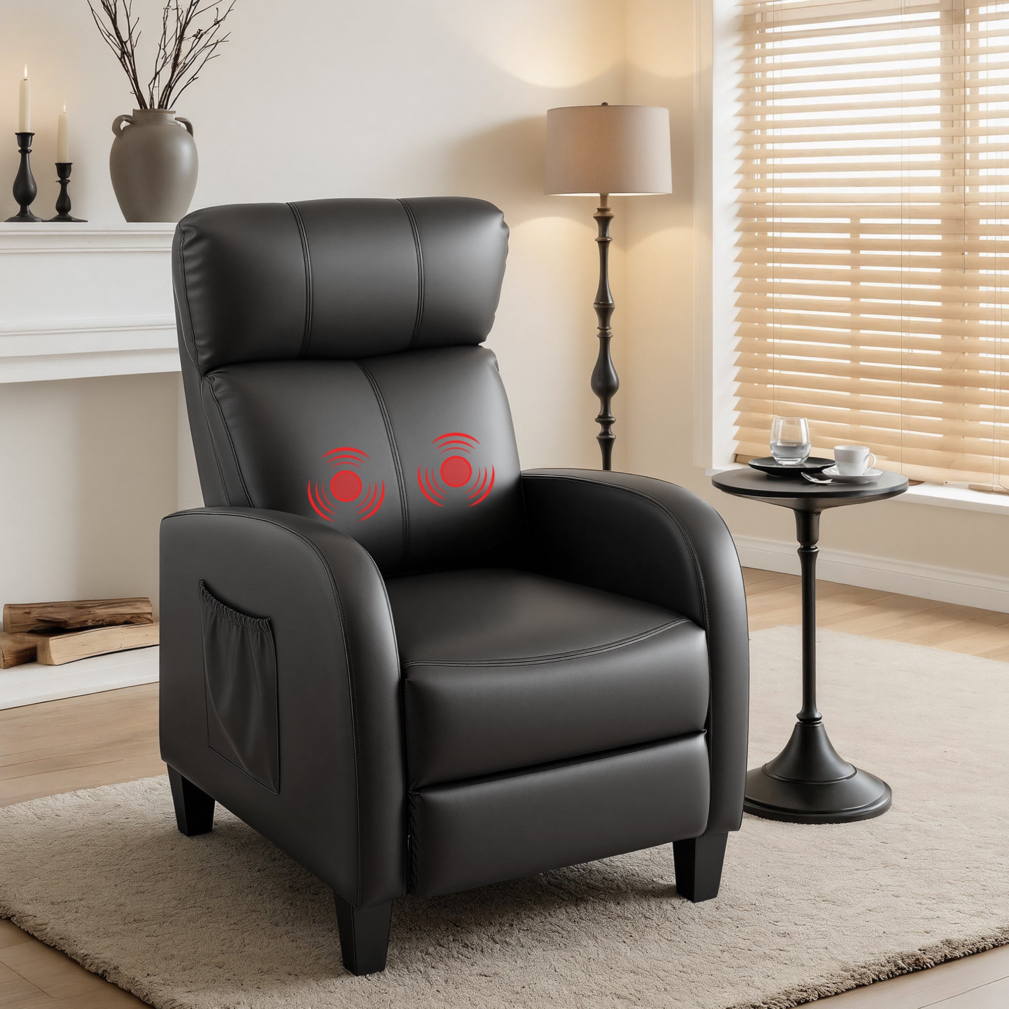 Massage Recliner Chair Small PU Leather Recliner Sofa for Adults - Black
