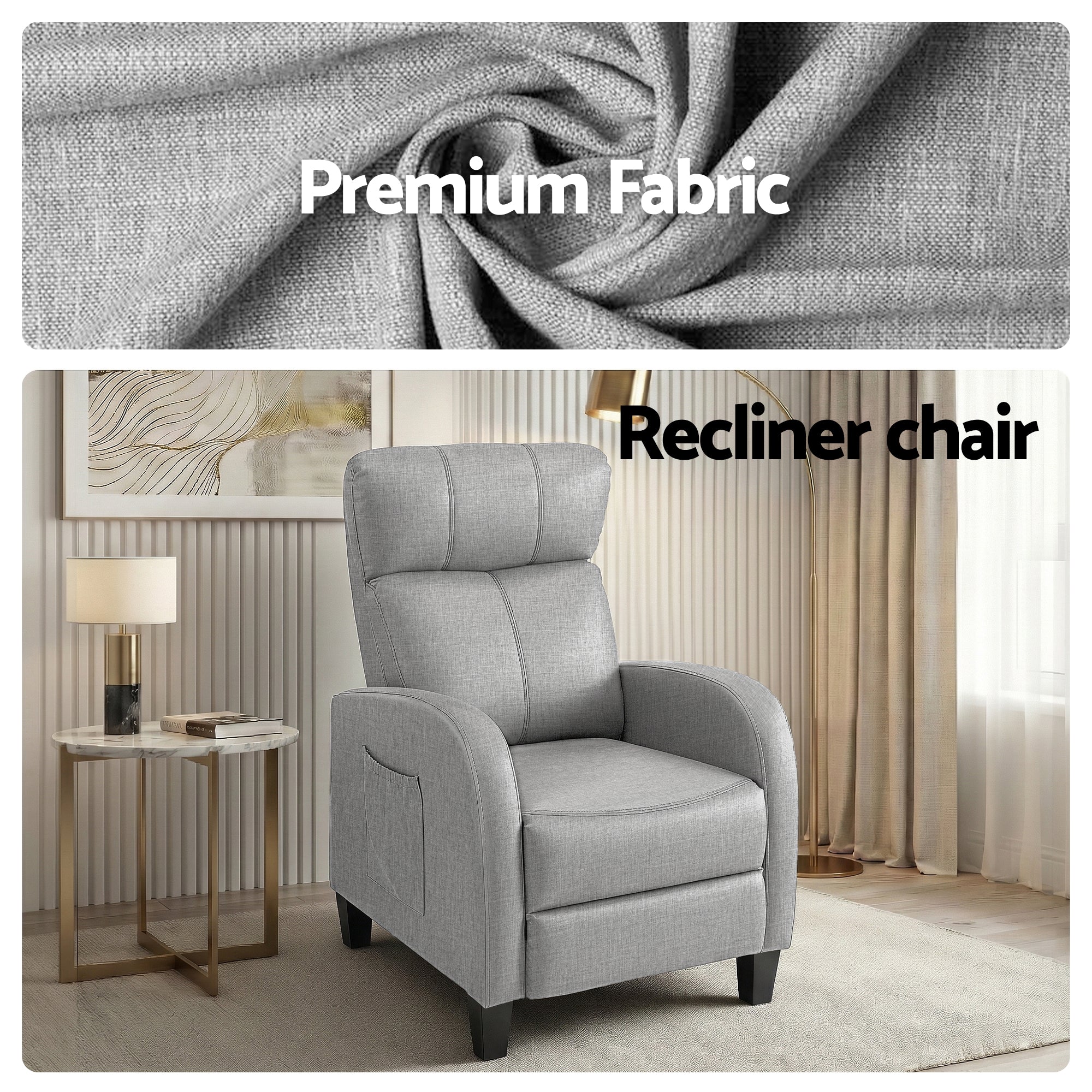 Massage Recliner Chair Small Recliner Sofa with Fabric Upholstery - Grey