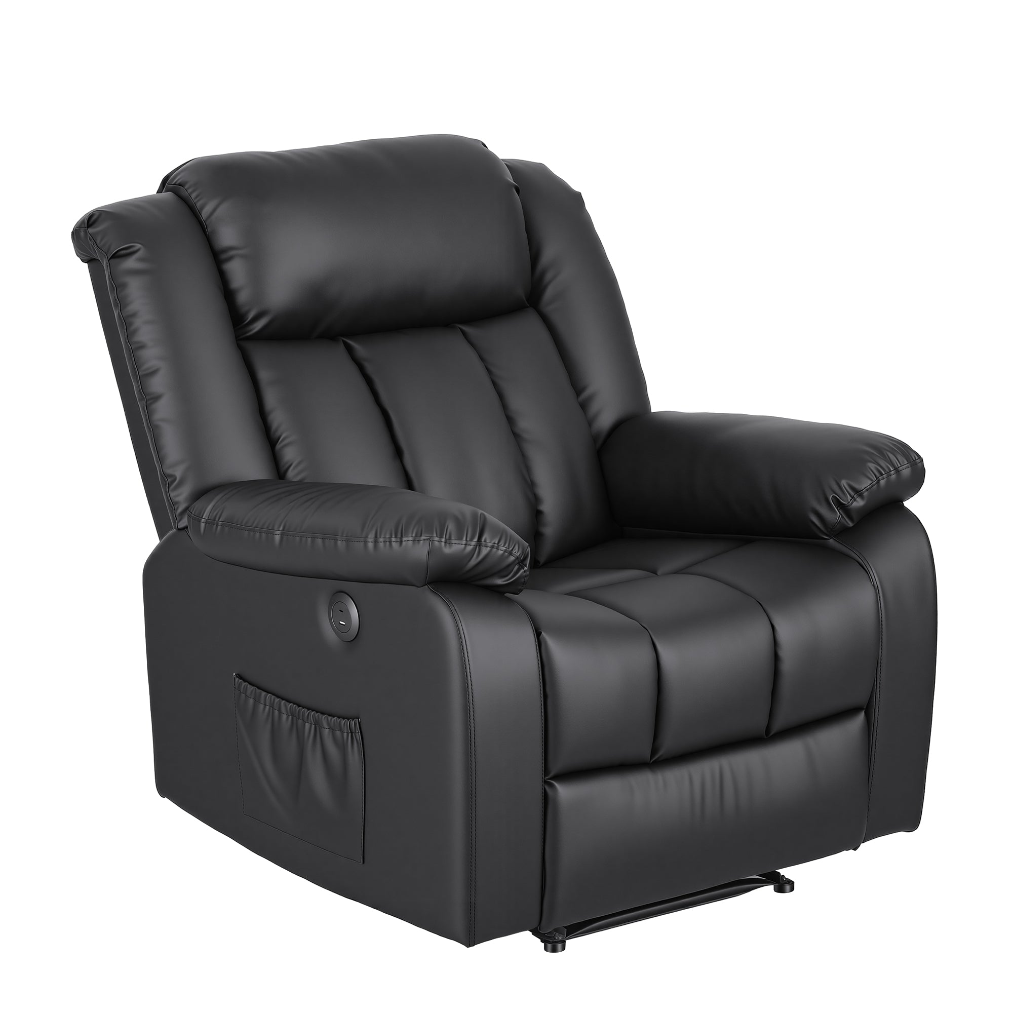Manual Massage Recliner Chair for Living Room, Leather Sofa Lounge Reclining Chair with 2 USB Port, 160¬∞ Recline Reading Chair with 20CM Wide Armrests, 8 Point Vibration & Lumbar Heat, Black
