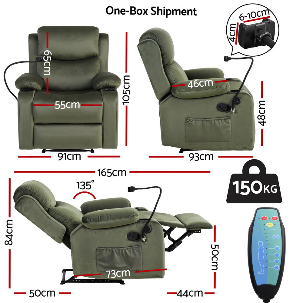 Recliner Chair Heated Massage Chair with Phone Holder Velvet