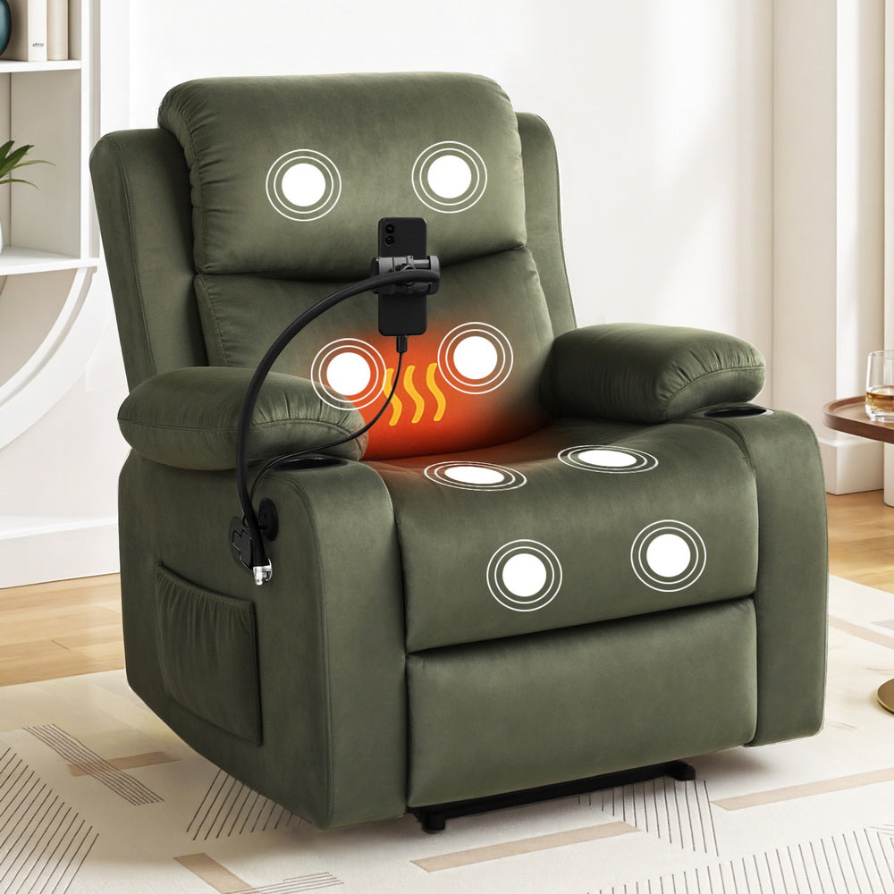 Recliner Chair Heated Massage Chair with Phone Holder Velvet