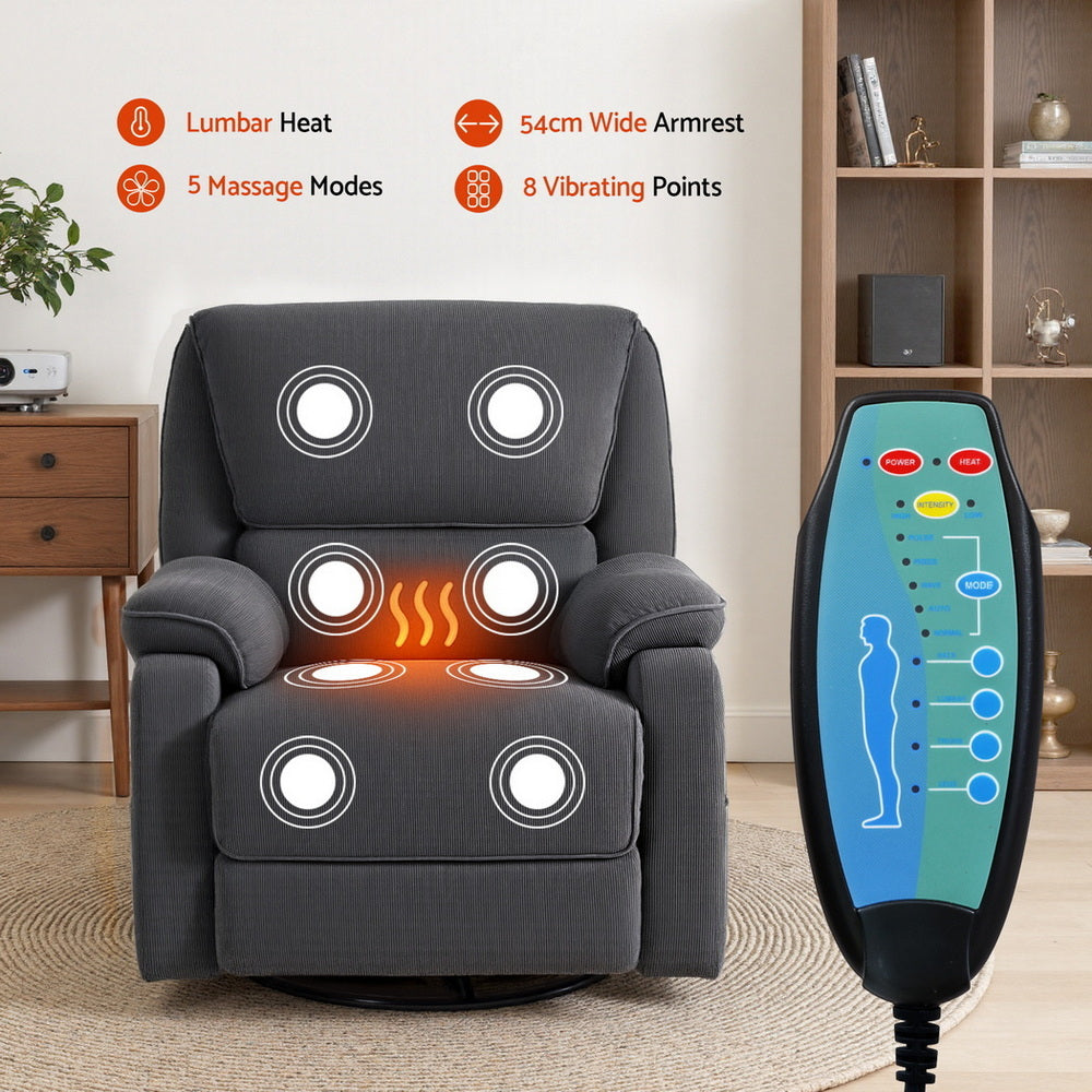 Rocking Recliner Chair 360 Swivel Massage Heated Reclining Chairs