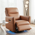 Swivel Recliner Chair Leather Rocking Reclining Sofa with Charging Ports LED Brown