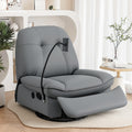 Manual Swivel Rocker Recliner with USB Ports and Phone Holder - Grey