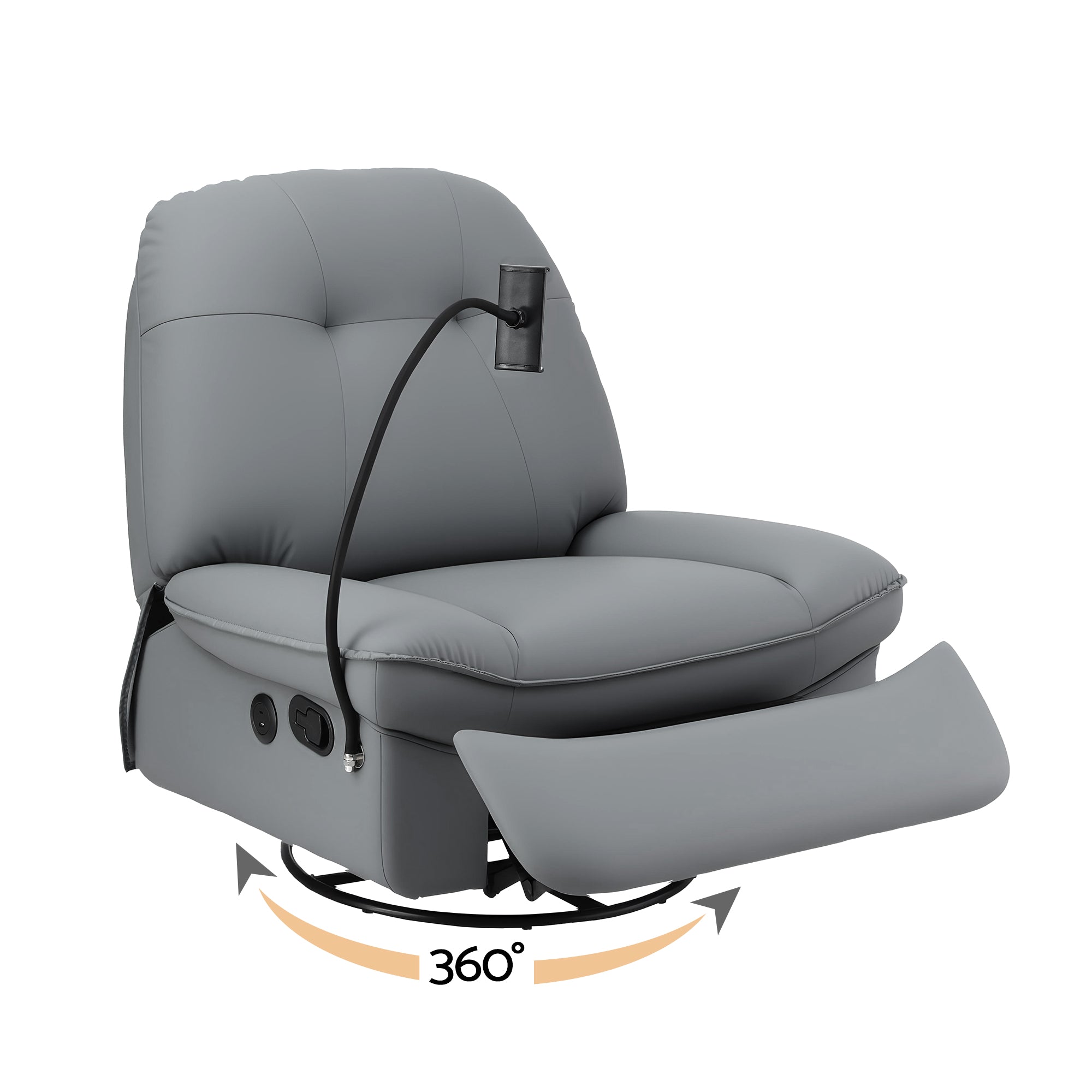 Manual Swivel Rocker Recliner with USB Ports and Phone Holder - Grey
