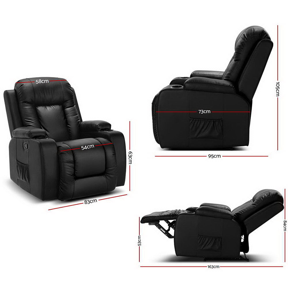 Recliner Chair Electric Heated Massage Chairs Faux Leather Cabin