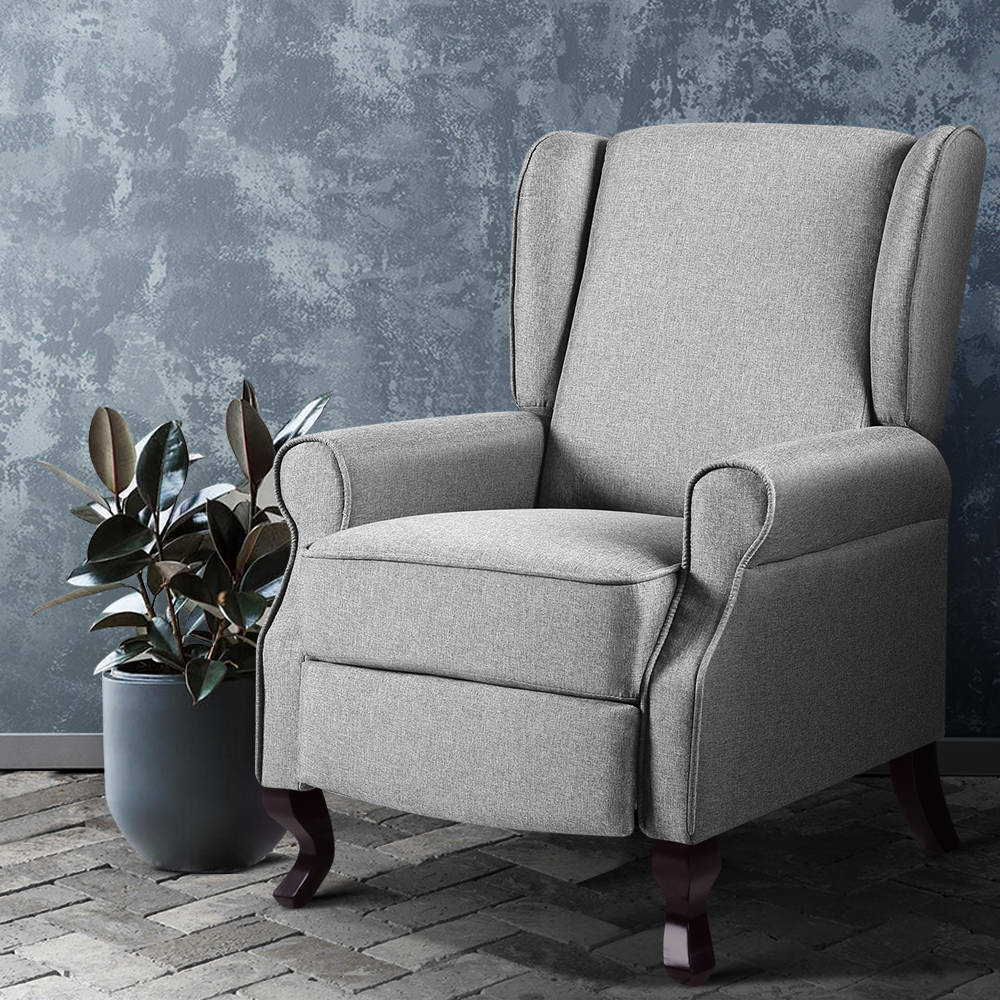 Recliner Armchair Grey Fabric Domini