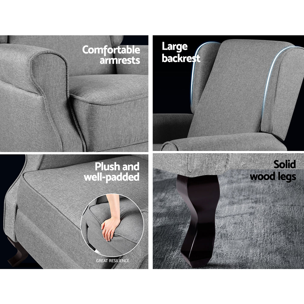 Recliner Armchair Grey Fabric Domini