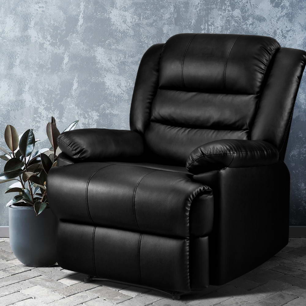 Recliner Chair Leather Black Cissy
