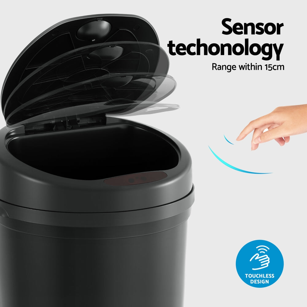 Sensor Bin Motion Rubbish Bins Kitchen Automatic Trash Can Black 9L