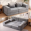 5-in-1 Convertible Modular Sofa Bed Curved Couch with Pillows - Grey Velvet