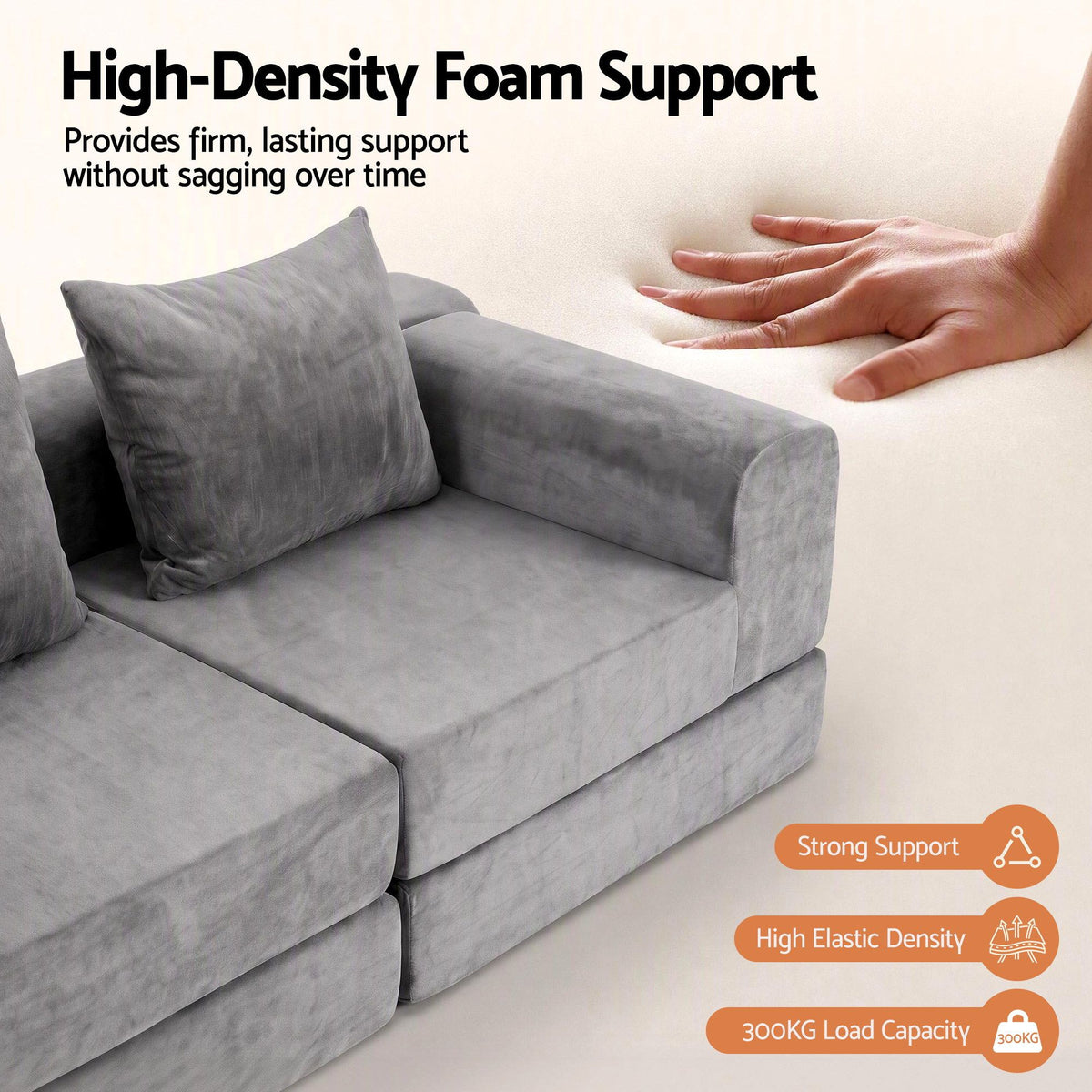 5-in-1 Convertible Modular Sofa Bed Curved Couch with Pillows - Grey Velvet